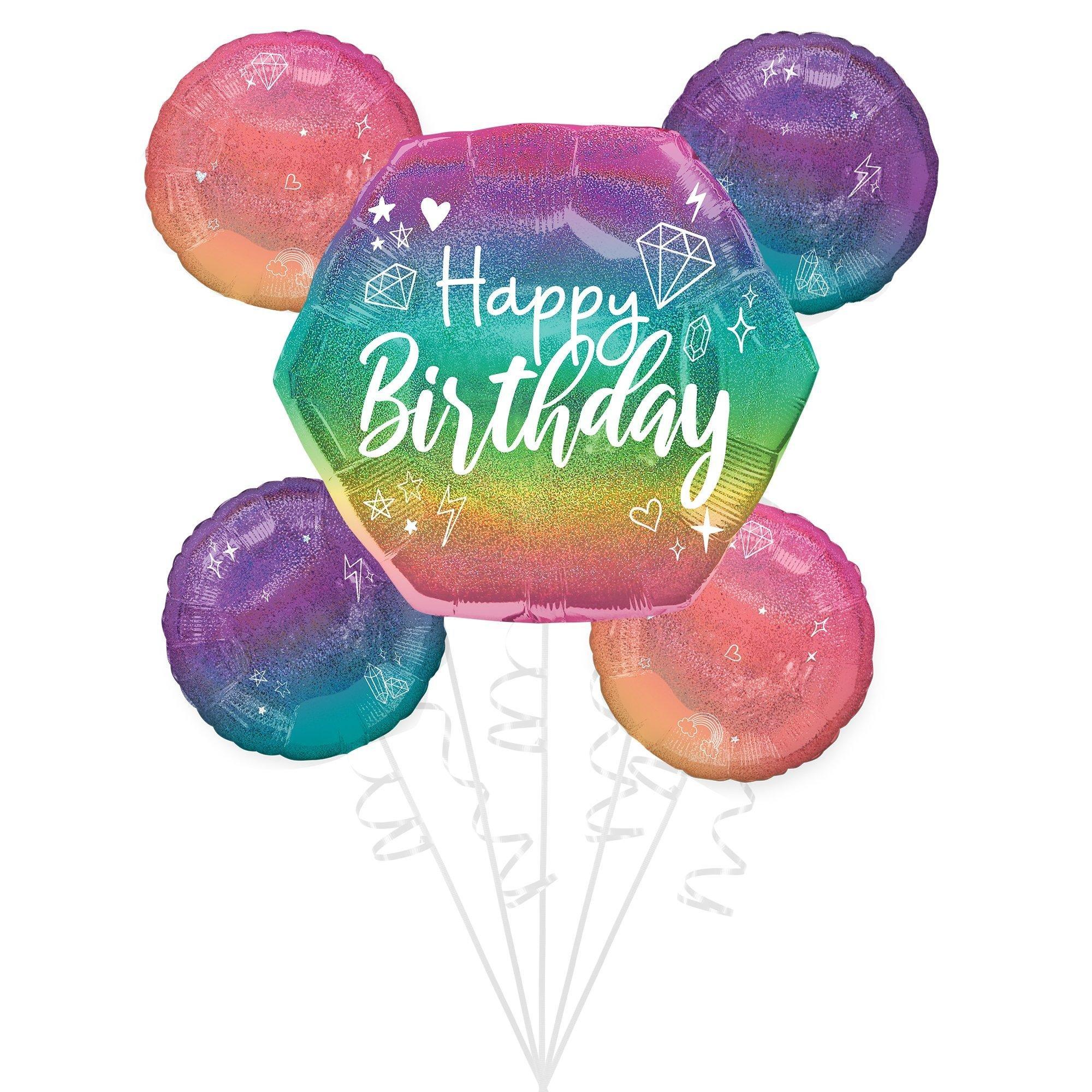 Ombre Sparkle Birthday Foil Balloon Bouquet with Balloon Weight, 10pc